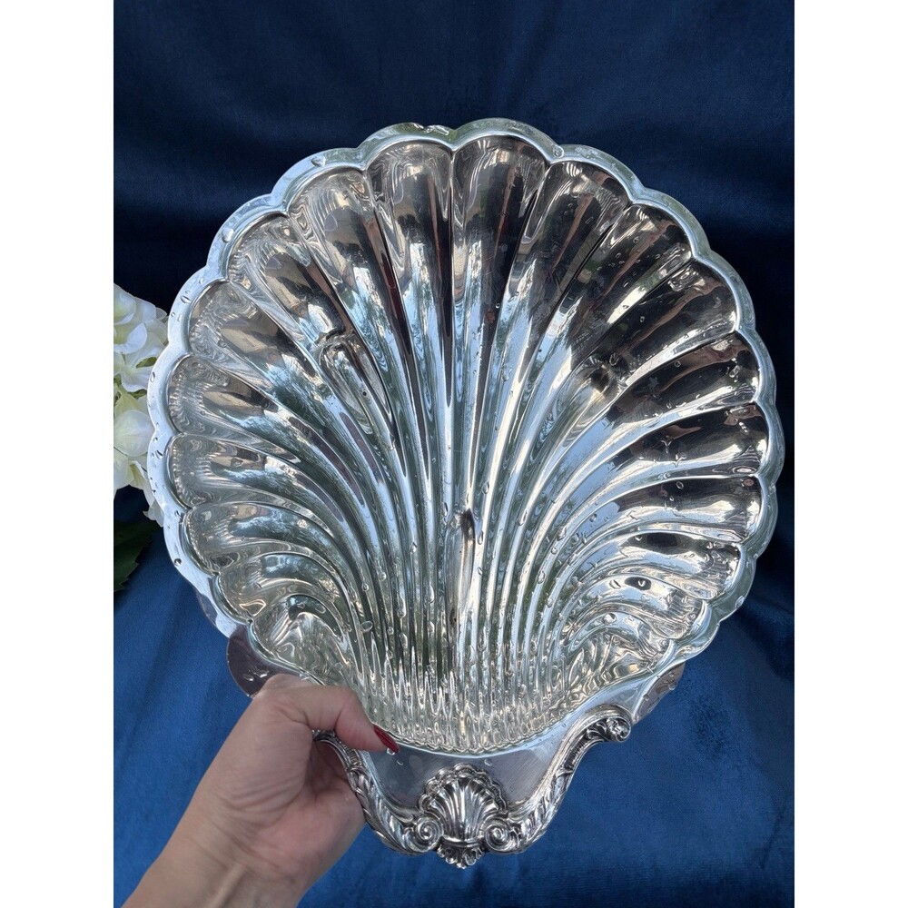 English Silver Corp. Large Silver Plated Scallop Shell Bowl USA - Picture 7 of 15